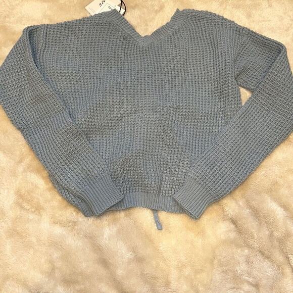 Sincerely Jules Blue Waffle Knit  V-Neck Sweater | Sz S, NWT - Picture 4 of 5